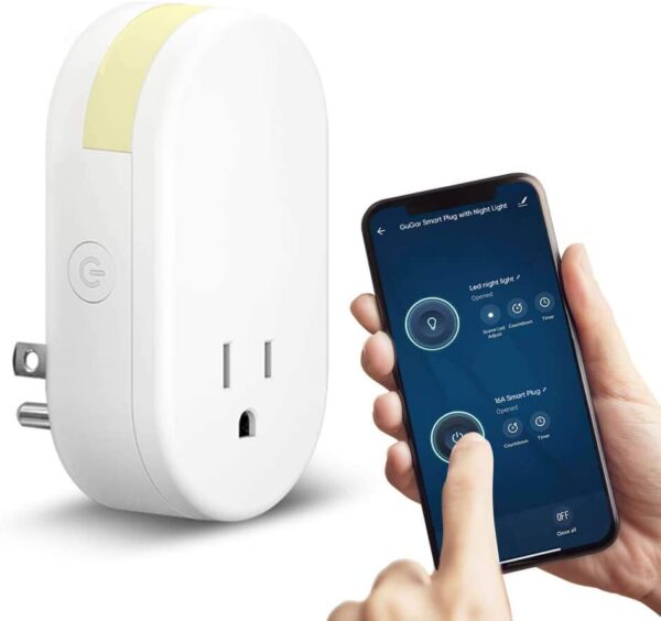 GuGar Smart Plug with Night Light, 16A Wi-Fi Socket Outlet Works with Alexa Google Home, No Hub Required, Timer Function, Dimmable LED Lights, App Remote Control Smart Home, FCC