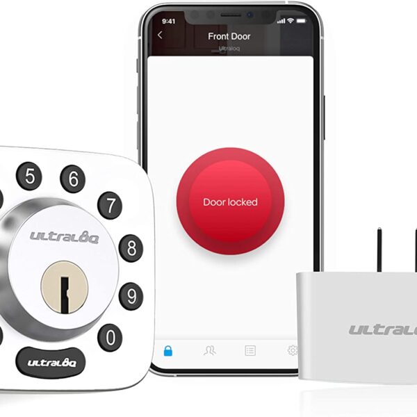 ULTRALOQ U-Bolt Smart Lock (Satin Nickel) + Bridge WiFi Adaptor, 5-in-1 Keyless Entry Door Lock with WiFi, Bluetooth and Keypad, Smart Door Lock Front Door, Non-Fingerprint Deadbolt Lock Edition