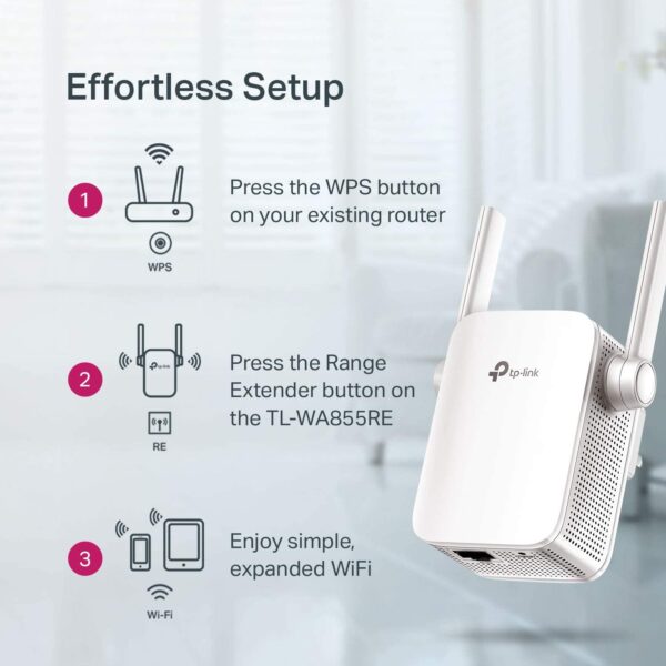TP-Link N300 WiFi Extender(TL-WA855RE)-Covers Up to 800 Sq.ft, WiFi Range Extender Supports up to 300Mbps Speed, Wireless Signal Booster and Access Point for Home, Single Band 2.4Ghz Only, Black